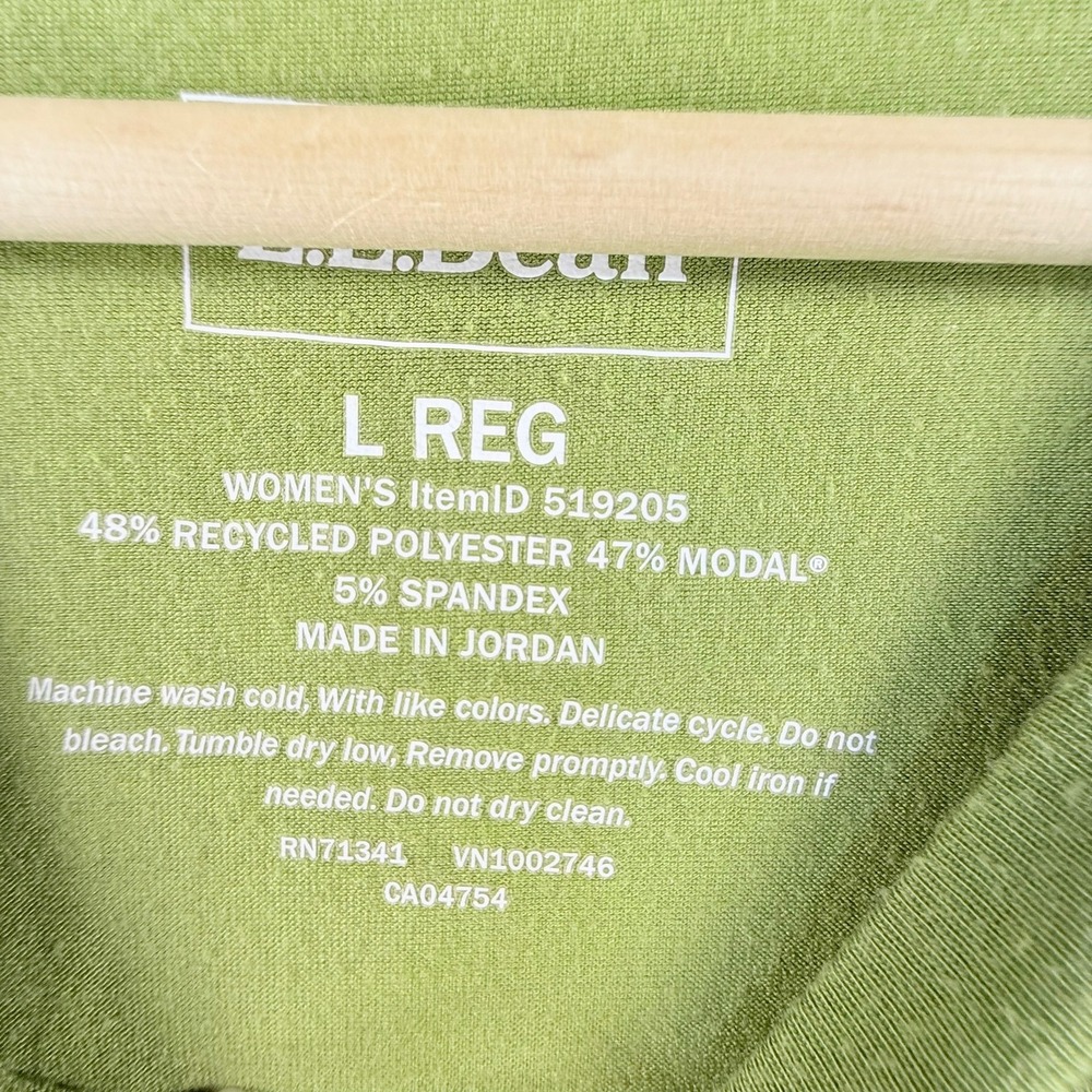 LL Bean Womens Large Long Sleeve Active Top Green Kangaroo Pocket 519205 - Picture 5 of 7